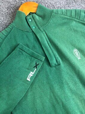 RLX Ralph Lauren Sweater Mens Large Green Lined Pullover 1/4 Snap Windbreaker